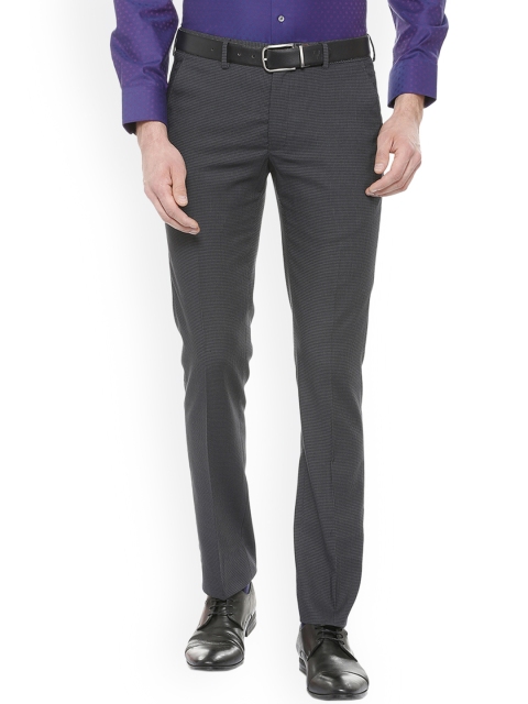 

V Dot Men Grey Skinny Fit Self Design Formal Trousers