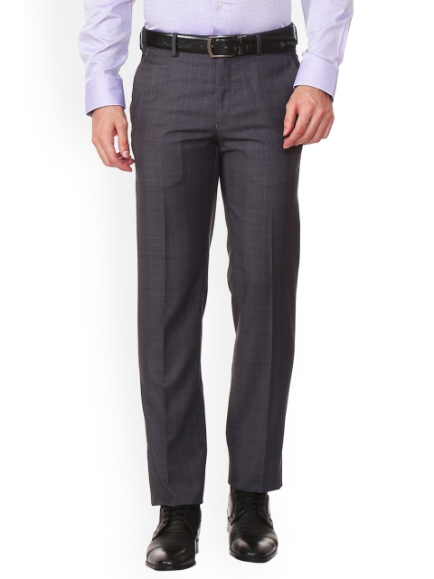 

Van Heusen Men Blue & Charcoal Grey Slim Fit Checked Formal Trousers