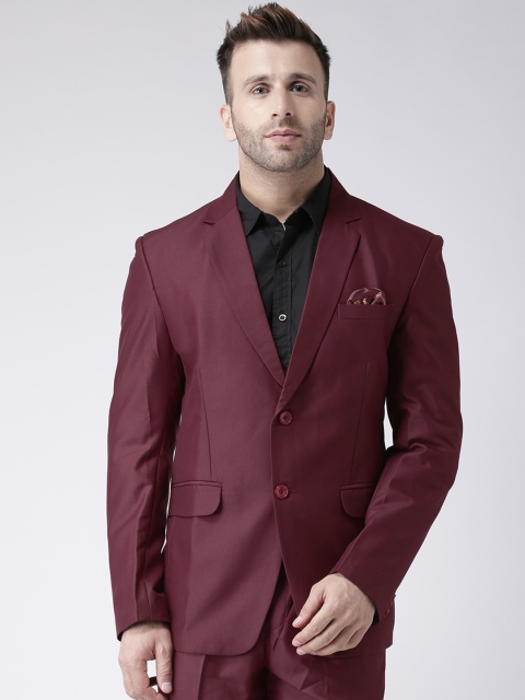 

Hangup Men Maroon Solid Regular Fit Single-Breasted Party Blazer