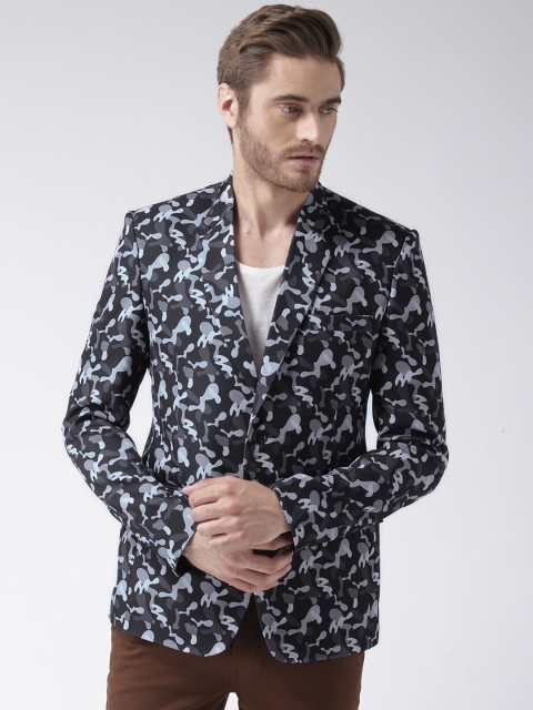 

Hangup Men Navy Blue & Black Printed Single-Breasted Casual Blazer