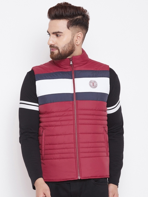 

Duke Men Maroon & White Colourblocked Lightweight Padded Jacket