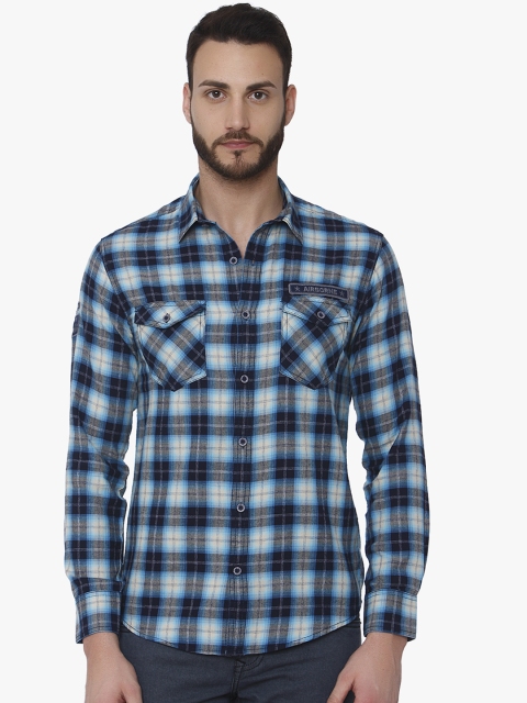 

Mufti Men Blue & Black Slim Fit Checked Casual Shirt