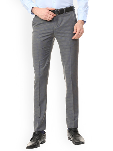 

V Dot Men Grey Slim Fit Checked Formal Trousers