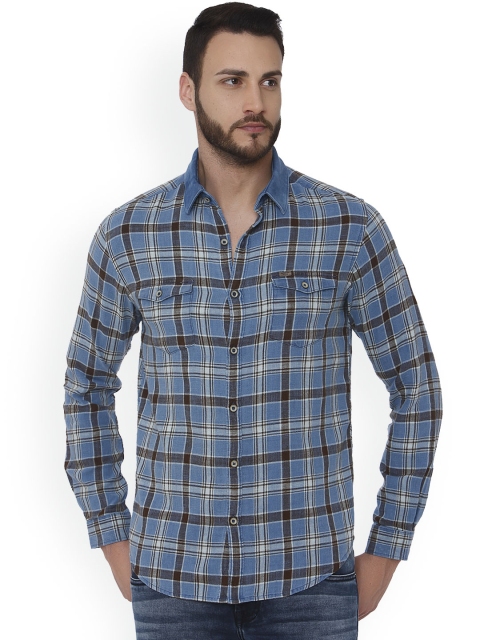 

Mufti Men Blue Slim Fit Checked Casual Shirt