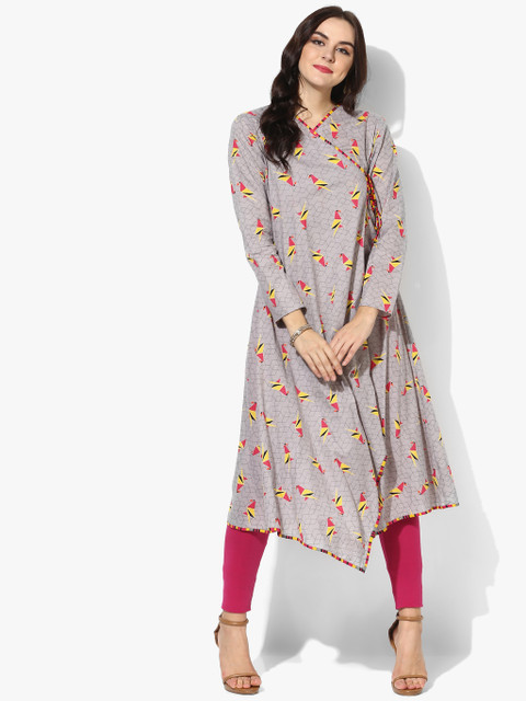 

Sangria Women Grey Printed Anarkali Asymmetric Kurta