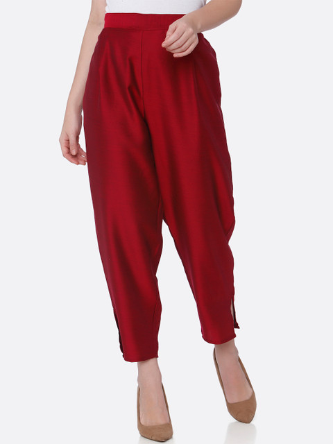 

shiloh Women Maroon Regular Fit Solid Peg Trousers