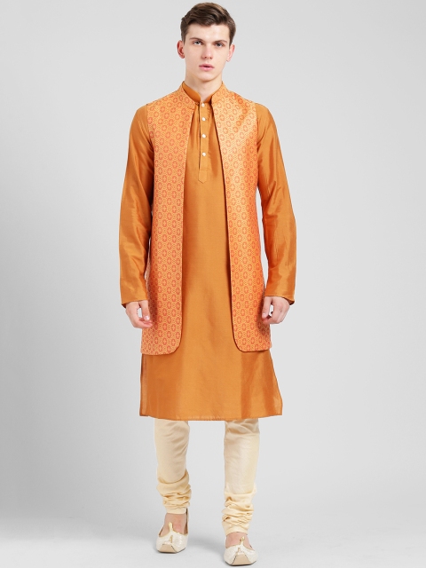 

KISAH Men Orange & Cream-Coloured Sherwani Set