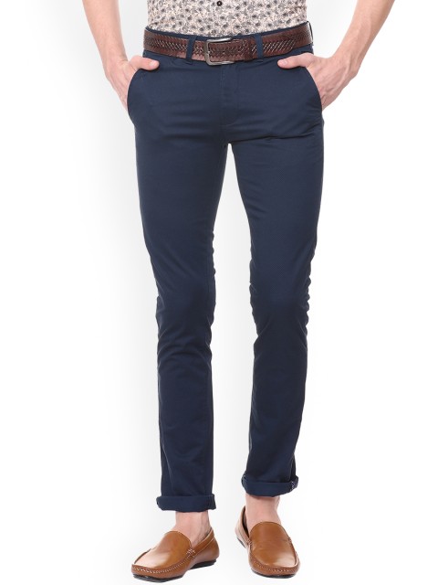 

V Dot Men Navy Blue Slim Fit Solid Regular Trousers