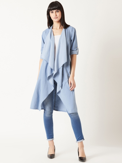 

Miss Chase Blue Solid Denim Open Front Shrug