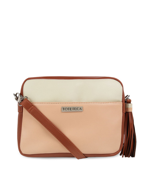 

Toteteca Peach-Coloured & Beige Colourblocked Sling Bag