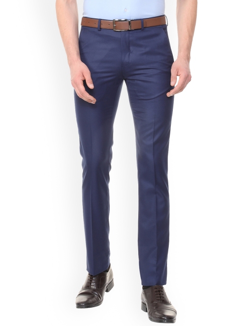 

V Dot Men Blue Skinny Fit Self Design Formal Trousers