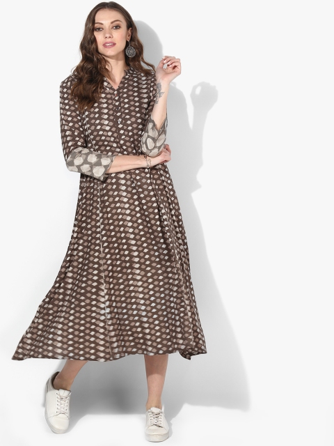 

Sangria Women Brown & White Printed A-Line Kurta