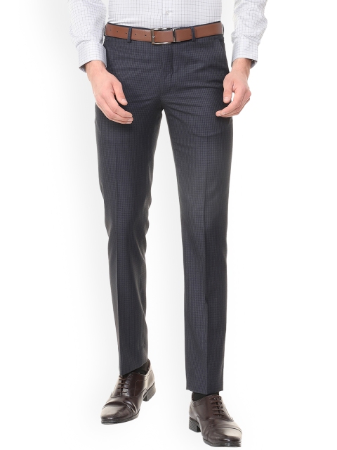 

V Dot Men Grey Skinny Fit Checked Formal Trousers