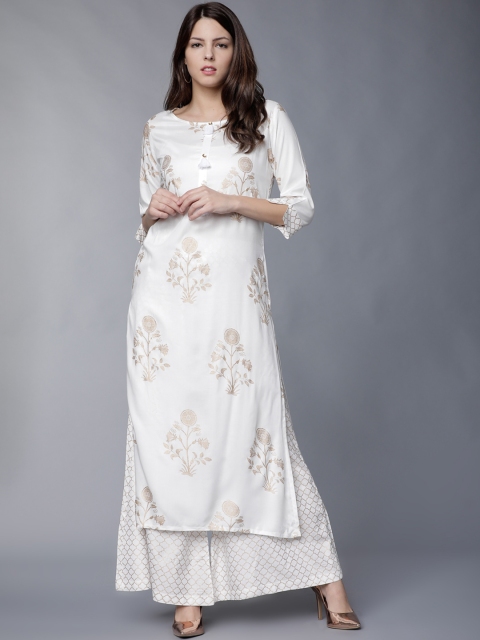 

Vishudh Women Off-White & Golden-Coloured Printed Kurta with Palazzos