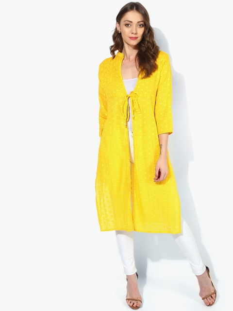

Band Collar 3/4Th Sleeves Shrug, Yellow