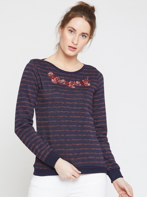 

Marie Claire Women Navy Blue & Pink Striped Sweatshirt