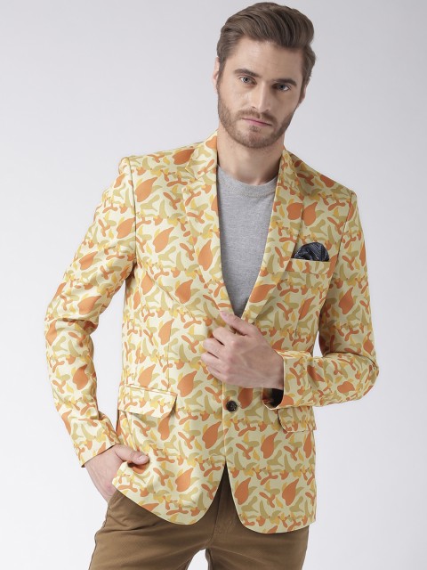 

Hangup Men Yellow & Orange Printed Single-Breasted Casual Blazer