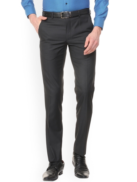 

Van Heusen Men Black Slim Fit Self Design Formal Trousers