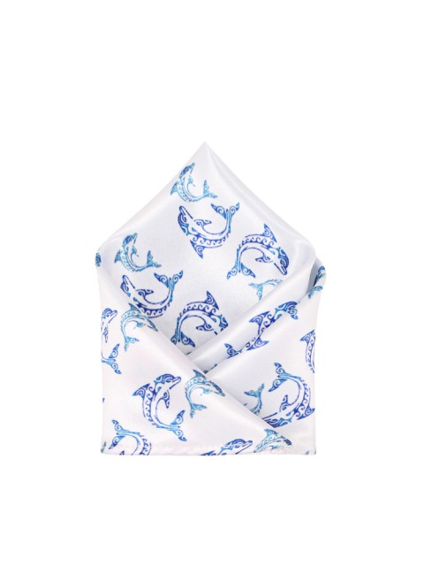 

Blacksmith Men Blue Printed Pocket Square, White