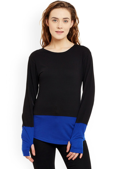 

Hypernation Women Black Colourblocked Round Neck T-shirt