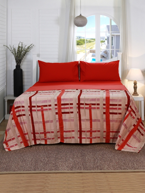 

MASPAR Red 210 TC Checked Cotton 1 Double Bed Duvet Cover with 2 Pillow Covers