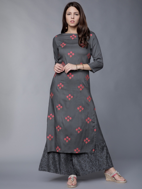 

Vishudh Women Grey Embroidered Kurta with Palazzos