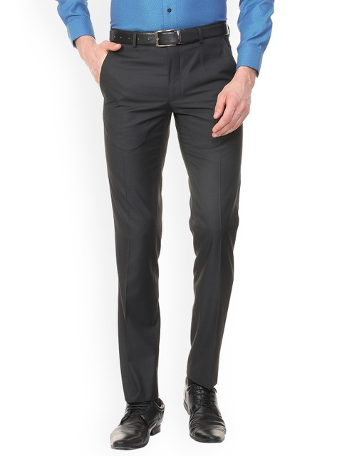 

Van Heusen Men Black Slim Fit Self Design Formal Trousers
