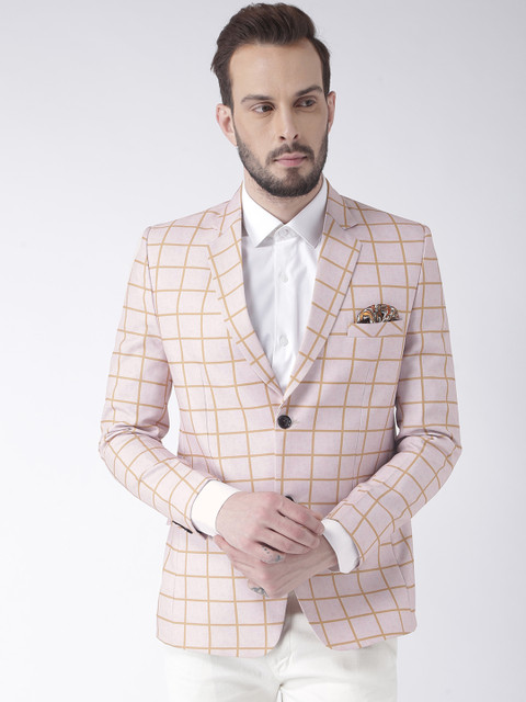 

Hangup Men Pink Checked Single-Breasted Formal Blazer