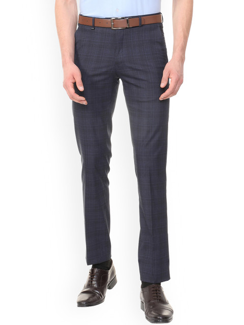 

Van Heusen Men Blue Smart Slim Fit Checked Formal Trousers