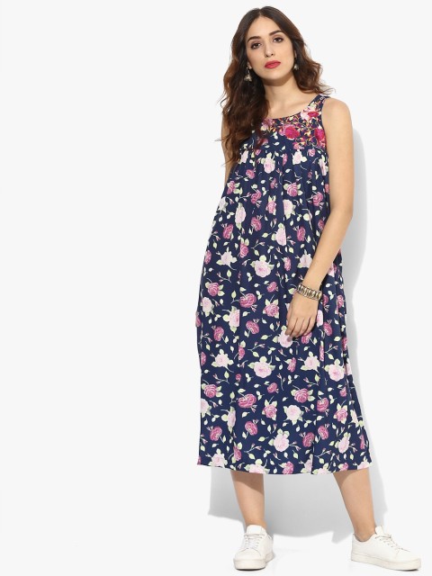 

Sangria Women Navy Blue Printed Fit and Flare Dress