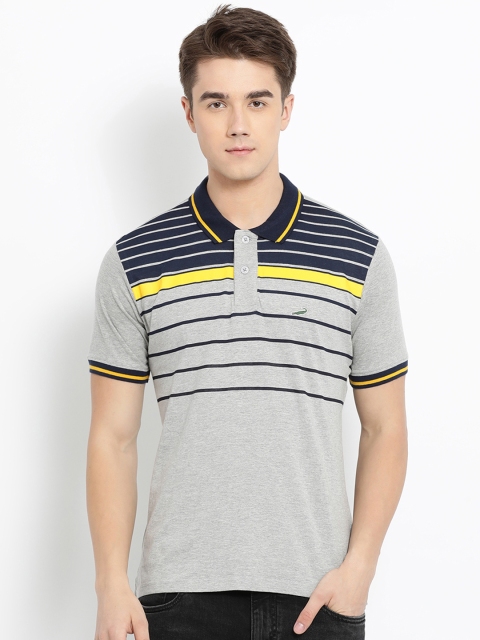 

Crocodile Men Grey Striped Polo Collar T-shirt