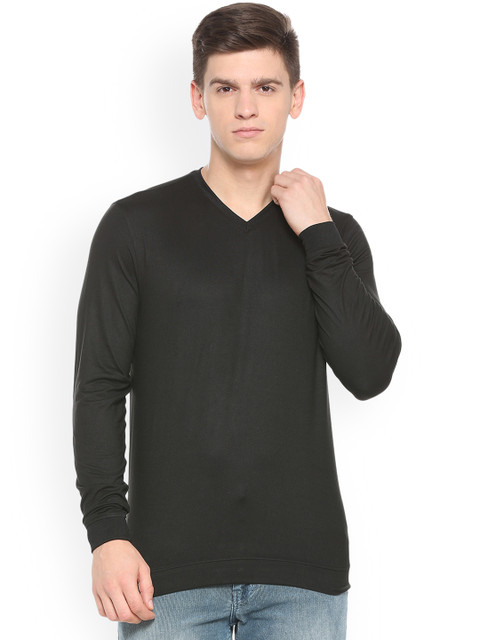 

Van Heusen Men Black Solid V-Neck T-shirt