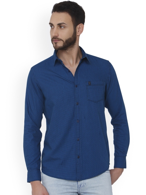

Mufti Men Navy Blue Slim Fit Checked Casual Shirt