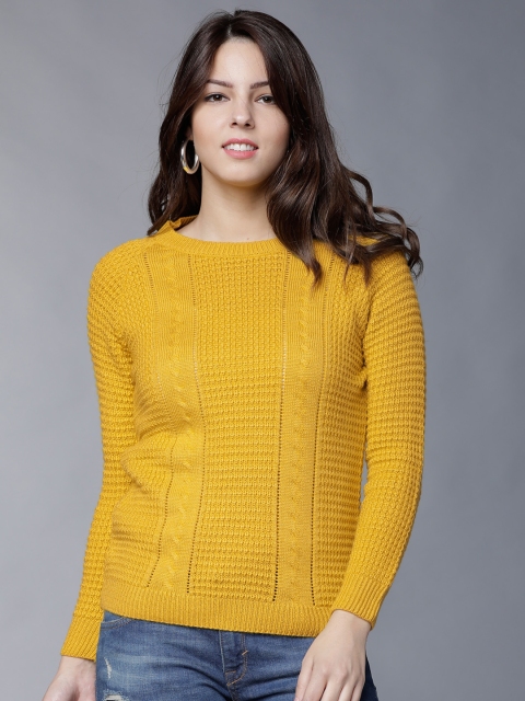 

Tokyo Talkies Women Mustard Yellow Self Design Pullover