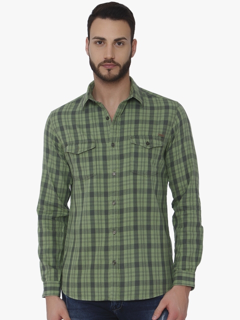 

Mufti Men Green Slim Fit Checked Casual Shirt