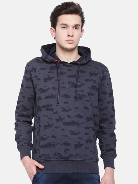 

t-base Men Blue Printed Hooded Sweatshirt