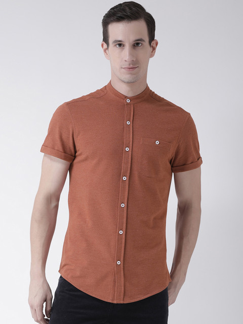 

Club York Men Rust Slim Fit Solid Casual Shirt