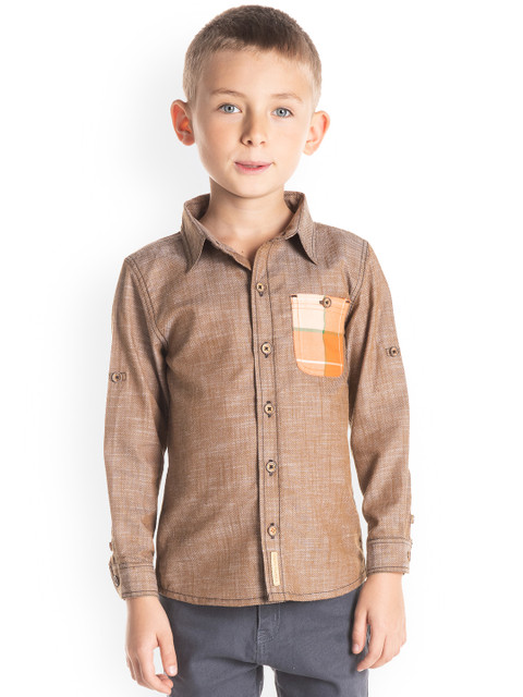 

Cherry Crumble Boys Brown Classic Regular Fit Self Design Casual Shirt