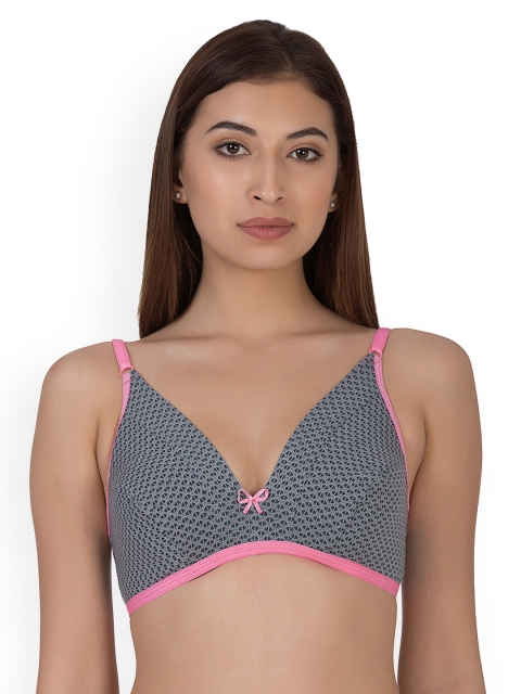 

Clovia Grey Printed Non-Wired Non Padded Plunge Bra BR0832Z0140B