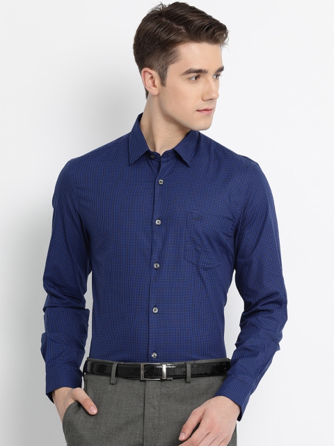 

Crocodile Men Navy Blue Slim Fit Checked Formal Shirt