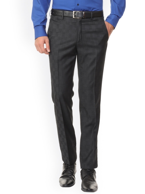 

Van Heusen Men Grey Slim Fit Checked Formal Trousers