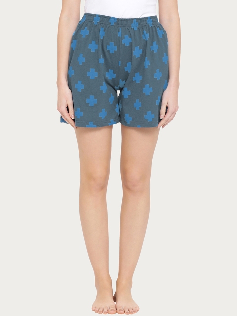 

Clovia Women Printed Lounge Shorts LB0159A08XL, Navy blue