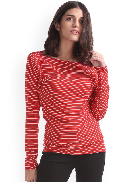

GAP Women Red Long Sleeve Modal Stripe Boat Neck Top