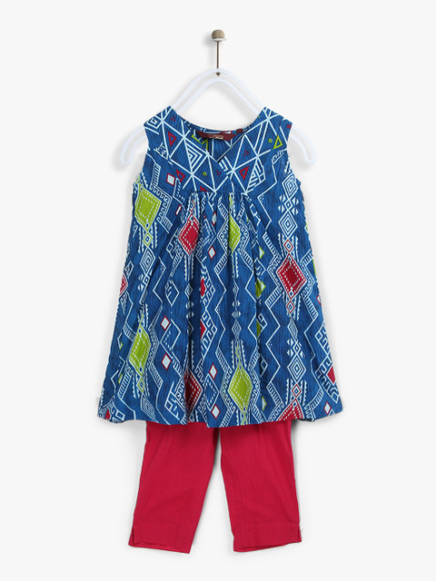 

Kids V Neck Printed Kurta With Staight Palazzo, Blue