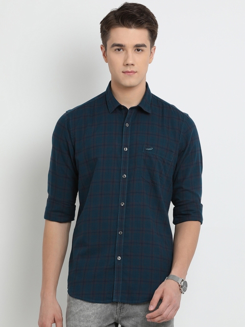

Crocodile Men Teal Blue Slim Fit Checked Casual Shirt