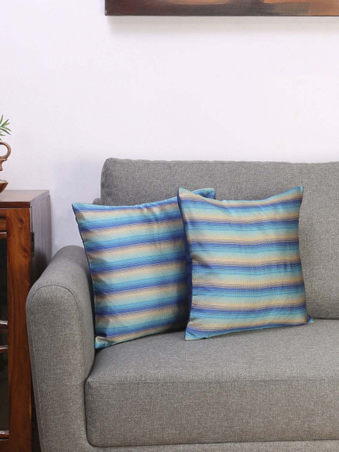 

Athome by Nilkamal Blue Set of 2 Striped Square Cushion Covers