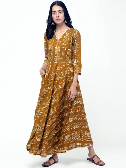 

trueBrowns Women Tan Printed Fit and Flare Dress