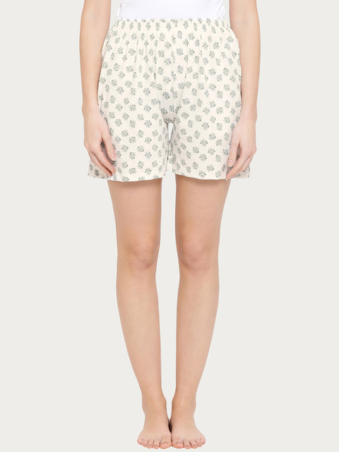 

Clovia Cotton Rich Floral Print Boxer Shorts LB0159P18XL, Off white