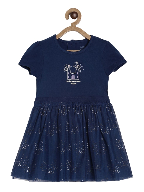 

MINI KLUB Girls Navy Blue Printed Fit and Flare Dress