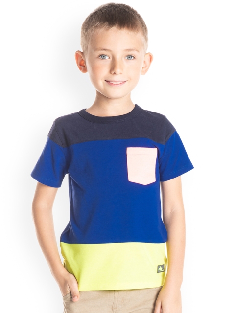 

Cherry Crumble Boys Blue Colourblocked Round Neck T-shirt